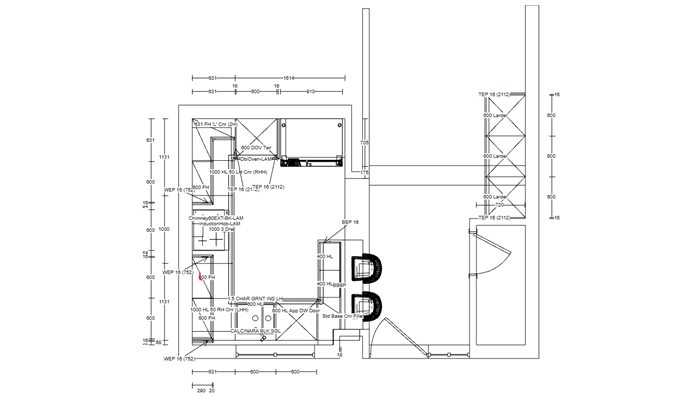 Scaled kitchen floor plan drawing