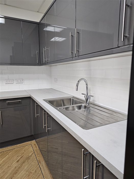 Grey gloss office kitchen
